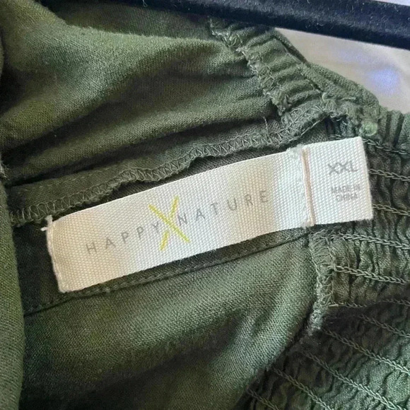 NWT Happy X Nature Dark Green Linen On/Off Shoulder cropped top SIZE XXL - Picture 6 of 8